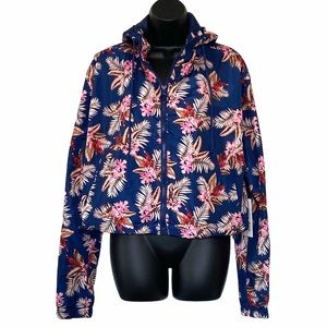 NWT ADORBS Palm Leaf & Floral tropical cropped hoodie windbreaker